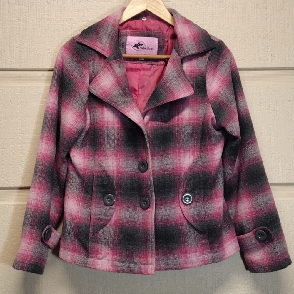 Plaid pea coat XL
